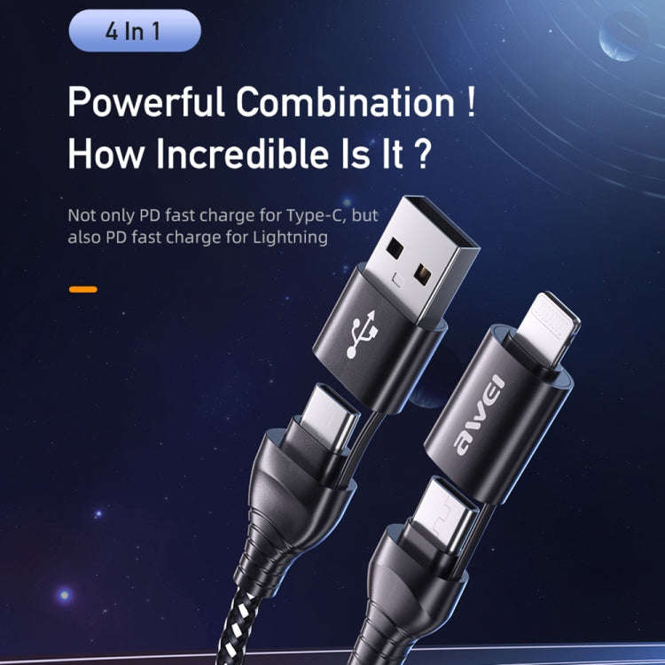 awei CL-126 1.2m 4 in 1 USB to USB-C / Type-C to 8Pin Data Fast Charging Cable(Black)