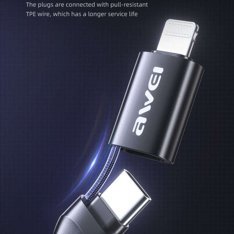 awei CL-126 1.2m 4 in 1 USB to USB-C / Type-C to 8Pin Data Fast Charging Cable(Black)