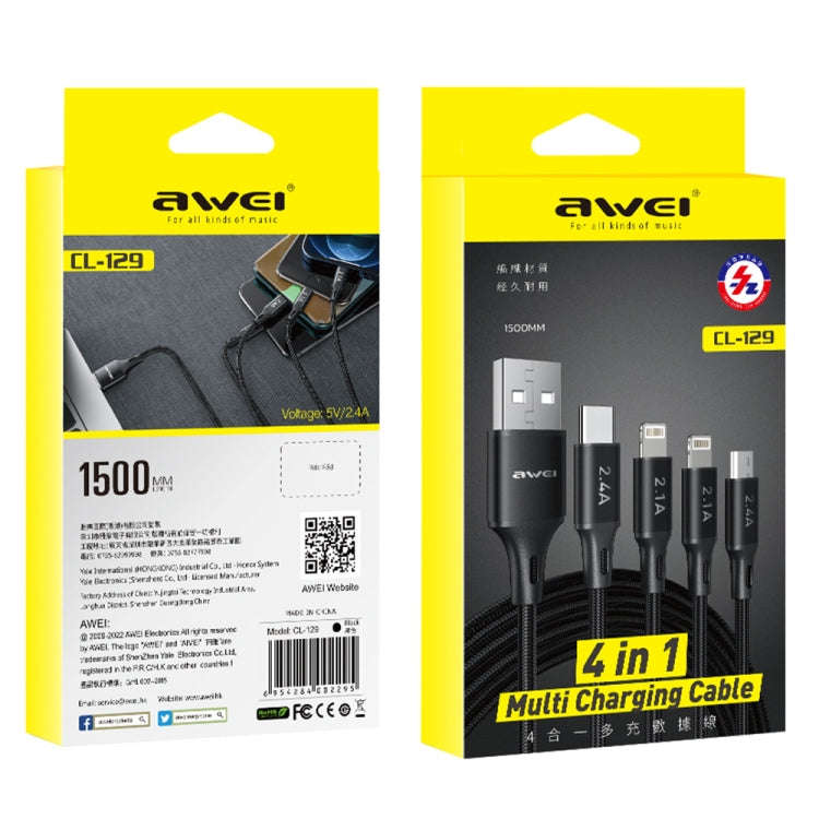 awei CL-129 4 in 1 USB to USB-C / Type-C to 8Pin to Micro USB Multi Charging Cable