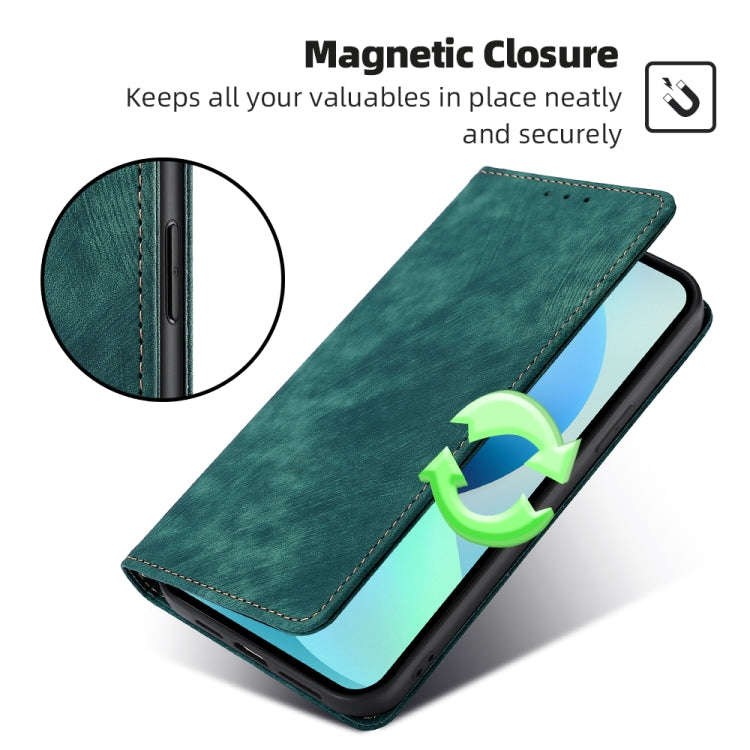 For Sharp Aquos Sense7 RFID Anti-theft Brush Magnetic Leather Phone Case(Green)