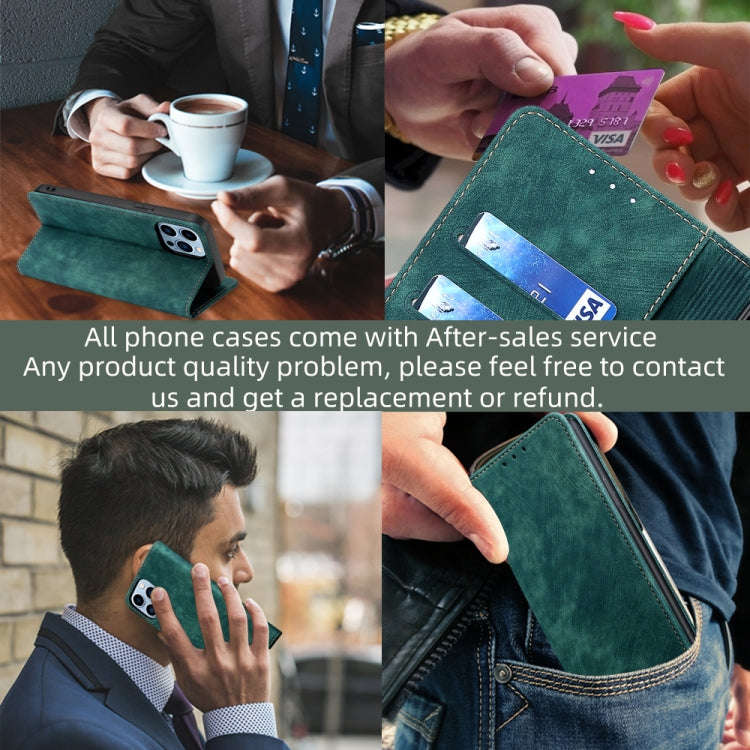 For Sharp Aquos Sense7 RFID Anti-theft Brush Magnetic Leather Phone Case(Green)