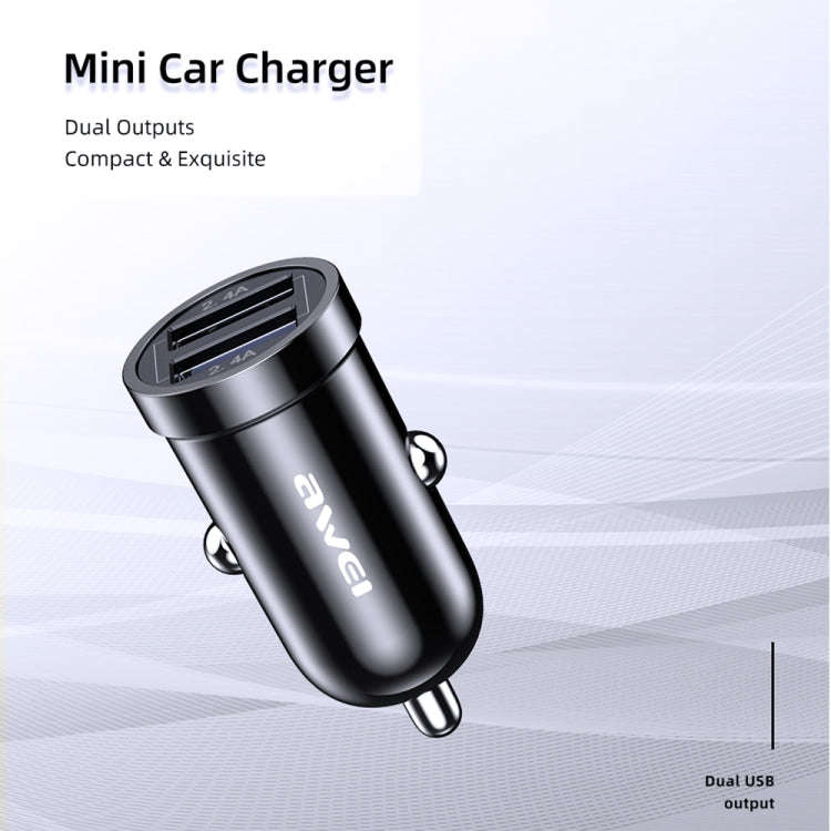 awei C-826 Mini Dual USB 2.4A Car Charger(Black)