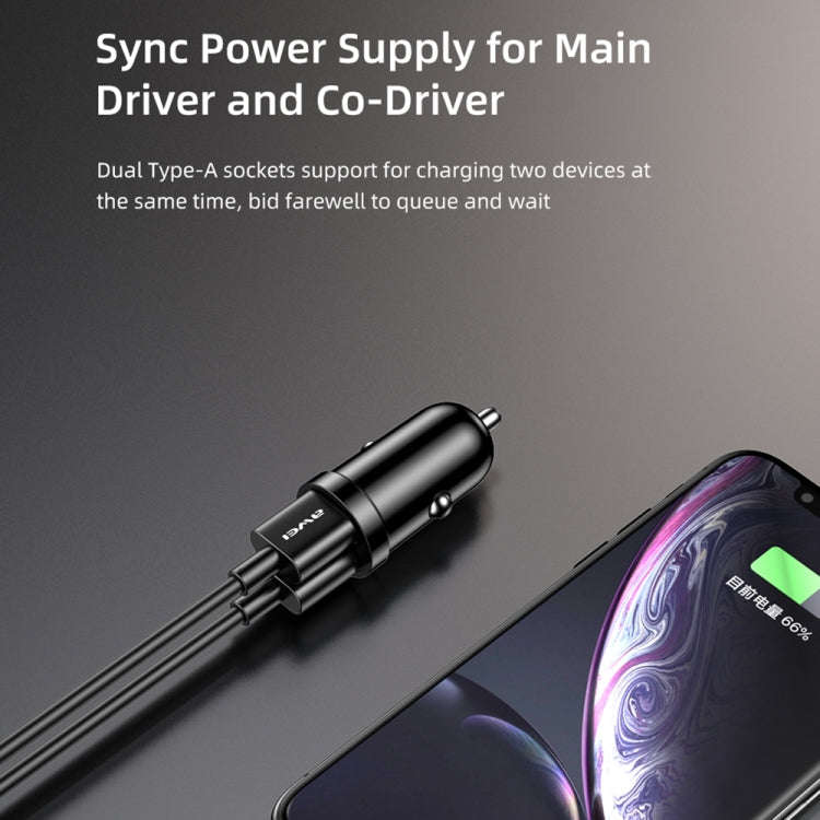 awei C-826 Mini Dual USB 2.4A Car Charger(Black)