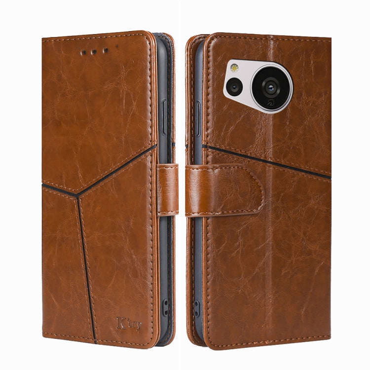 For Sharp Aquos Sense7 Geometric Stitching Leather Phone Case(Light Brown)
