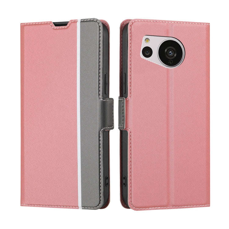 For Sharp Aquos Sense7 Twill Texture Side Button Leather Phone Case(Pink)