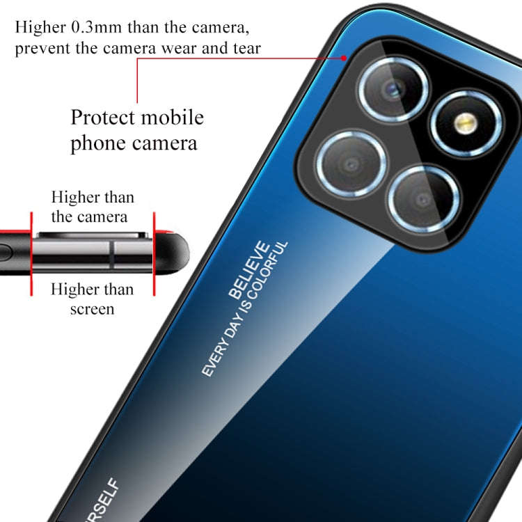 For Honor X8 Gradient Color Glass Phone Case(Aurora Blue)
