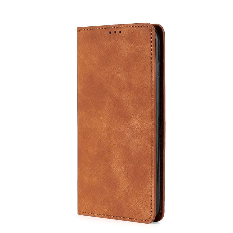 For Sharp Aquos Sense7 Skin Feel Magnetic Leather Phone Case(Light Brown)