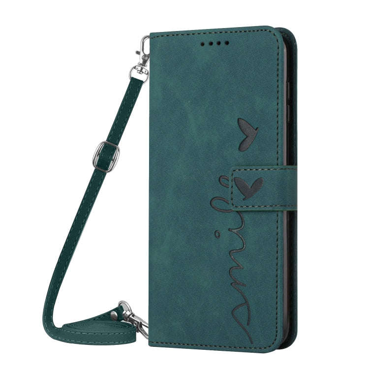 For Google Pixel 7 Skin Feel Heart Pattern Leather Phone Case With Lanyard(Green)