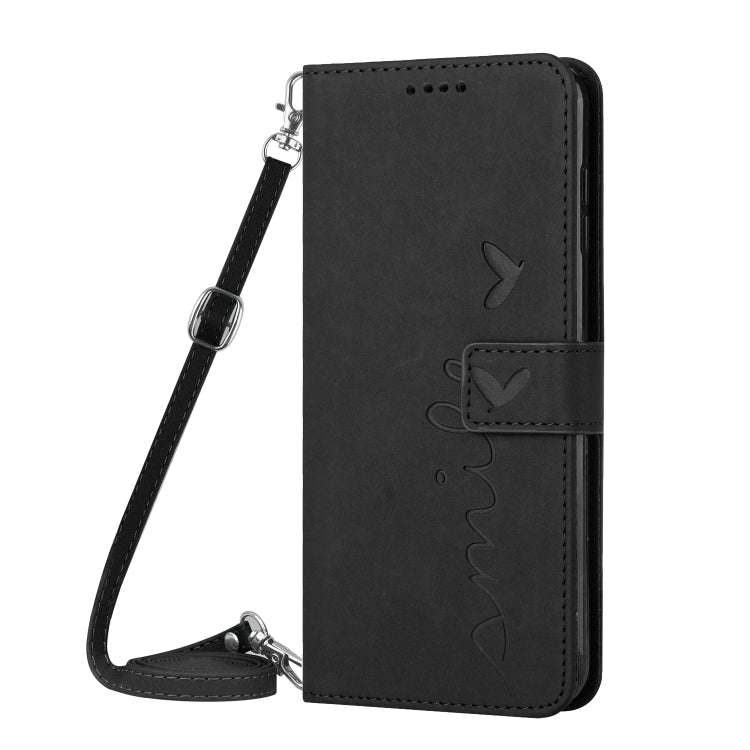 For Google Pixel 7 Skin Feel Heart Pattern Leather Phone Case With Lanyard(Black)