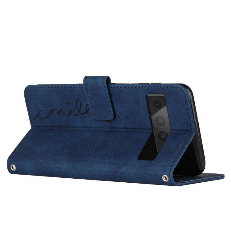 For Google Pixel 7 Pro Skin Feel Heart Pattern Leather Phone Case With Lanyard(Blue)
