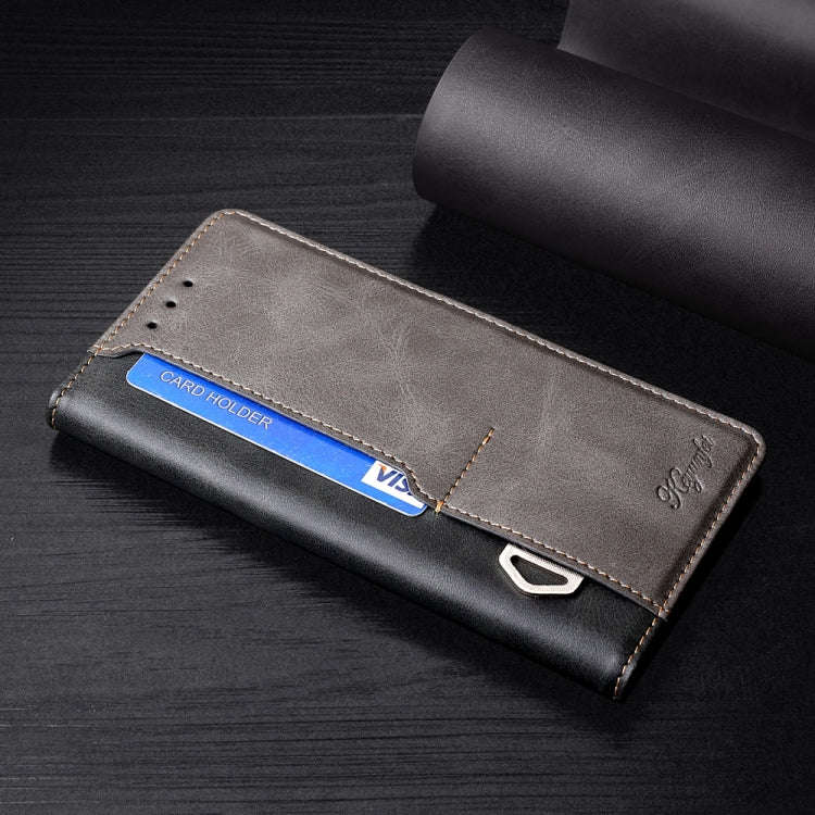 For Sharp Aquos Sense7 Contrast Color Side Buckle Leather Phone Case(Black + Grey)