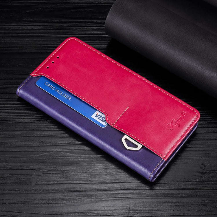 For Sharp Aquos Sense7 Contrast Color Side Buckle Leather Phone Case(Purple + Rose Red)
