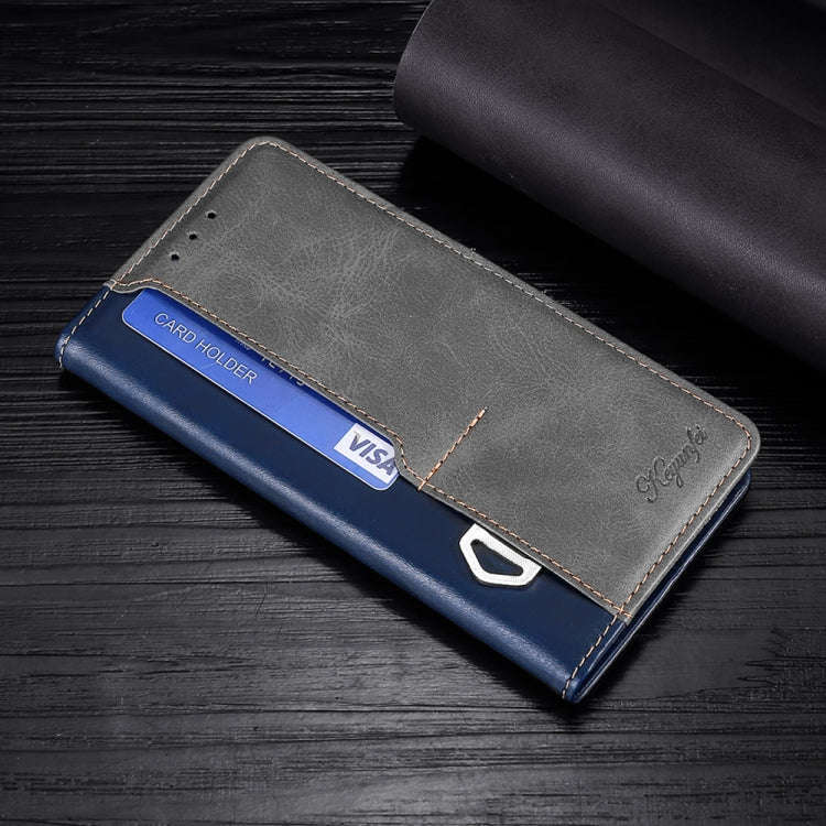 For Sharp Aquos Sense7 Contrast Color Side Buckle Leather Phone Case(Blue + Grey)