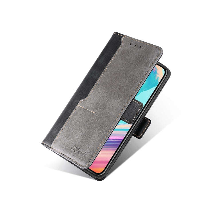 For Sharp Aquos Sense7 Contrast Color Side Buckle Leather Phone Case(Black + Grey)