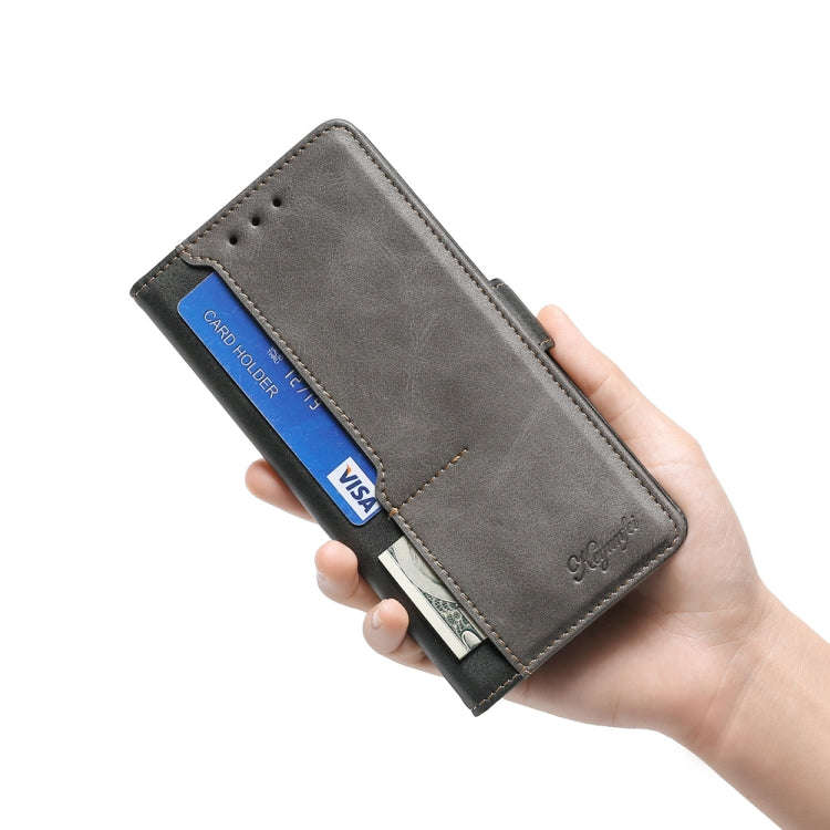 For Sharp Aquos Sense7 Contrast Color Side Buckle Leather Phone Case(Black + Grey)