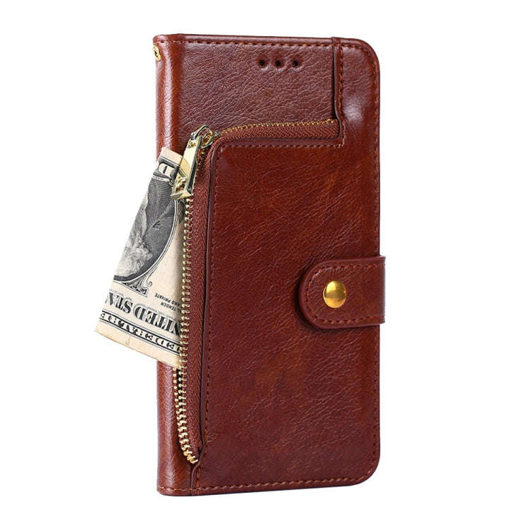 For Sharp Aquos Sense7 Zipper Bag Leather Phone Case(Brown)