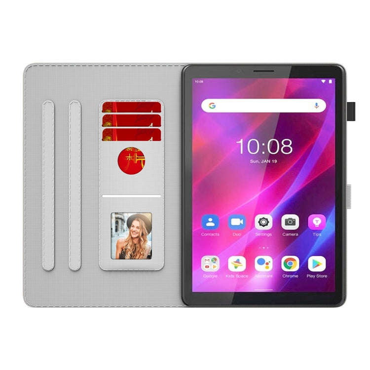 For Lenovo Tab M7 3rd Gen Watercolor Pattern Flip Leather Tablet Case(Spring Cherry)