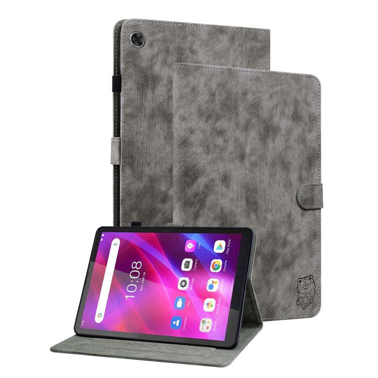 For Lenovo Tab M7 3rd Gen Tiger Pattern Flip Leather Tablet Case(Grey)