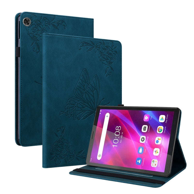 For Lenovo Tab M7 3rd Gen Butterfly Flower Embossed Leather Tablet Case(Blue)