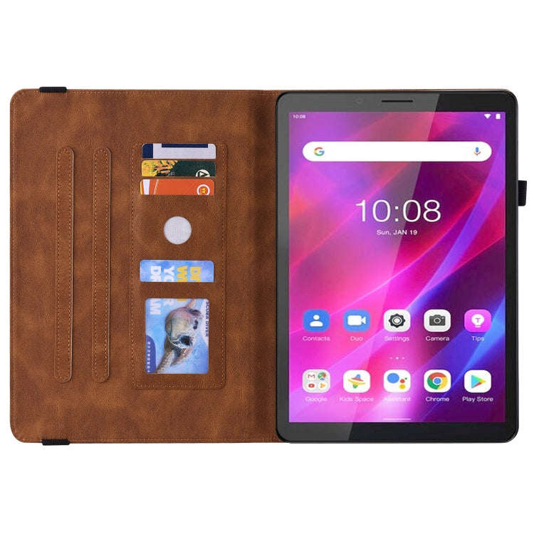 For Lenovo Tab M7 3rd Gen Butterfly Flower Embossed Leather Tablet Case(Brown)
