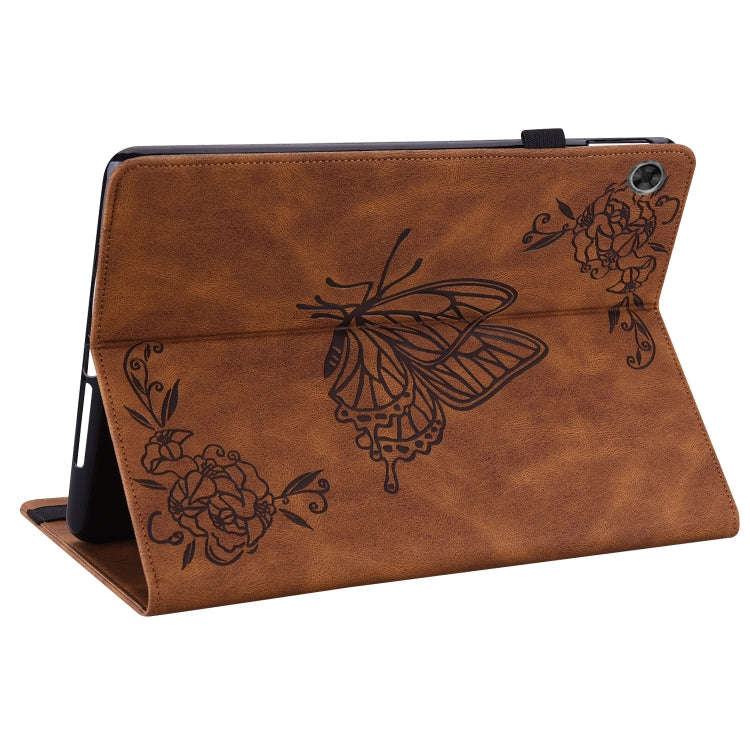 For Lenovo Tab M7 3rd Gen Butterfly Flower Embossed Leather Tablet Case(Brown)