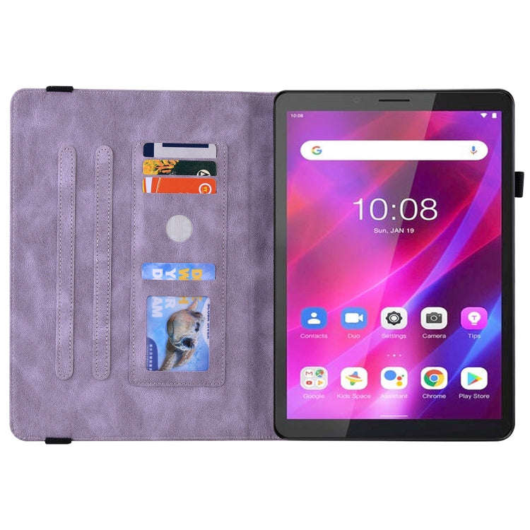 For Lenovo Tab M7 3rd Gen Butterfly Flower Embossed Leather Tablet Case(Purple)