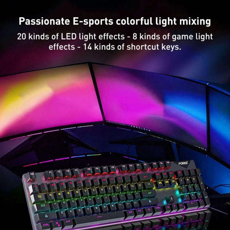 FOREV FVQ302 Mixed Color Wired Mechanical Gaming Illuminated Keyboard(White Yellow)