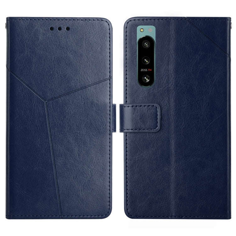 For Sony Xperia 5 IV HT01 Y-shaped Pattern Flip Leather Phone Case(Blue)