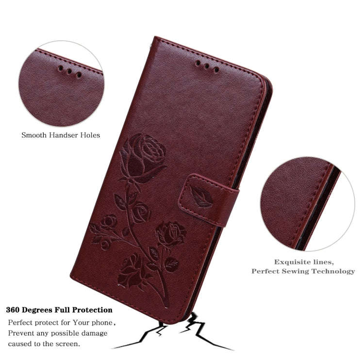 For Honor X7/Play 30 Plus Rose Embossed Flip PU Leather Phone Case(Brown)