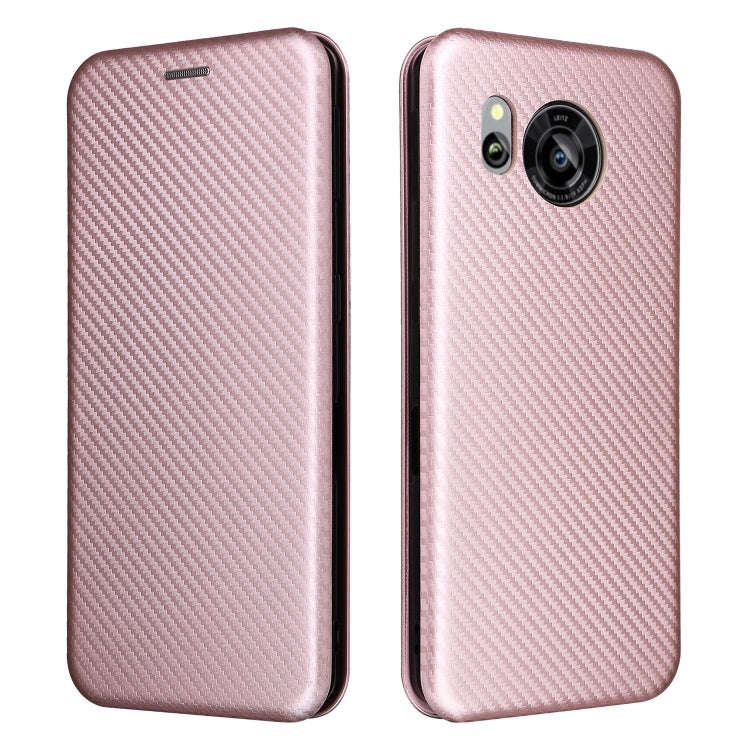 For Sharp Aquos Sense7 Plus Carbon Fiber Texture Flip Leather Phone Case(Pink)