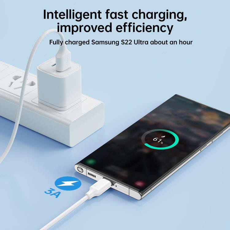 JOYROOM S-UC027A9 3A USB to USB-C/Type-C Fast Charging Data Cable, Length:1m(White)