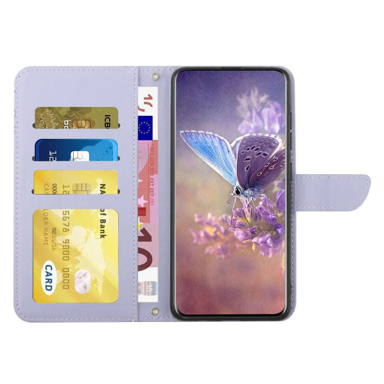 For Sony Xperia 5 IV HT03 Skin Feel Butterfly Embossed Flip Leather Phone Case(Purple)