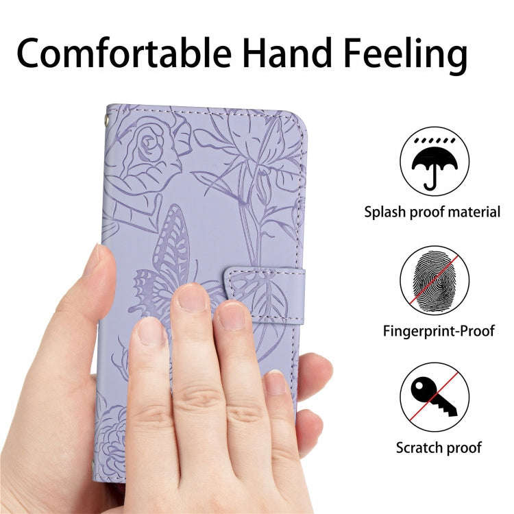 For Sony Xperia 5 IV HT03 Skin Feel Butterfly Embossed Flip Leather Phone Case(Purple)
