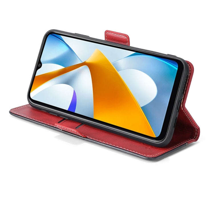 For OnePlus Nord N20 SE 4G Contrast Color Side Buckle Leather Phone Case(Red+Black)
