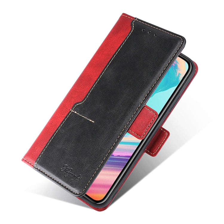 For OnePlus Nord N20 SE 4G Contrast Color Side Buckle Leather Phone Case(Red+Black)