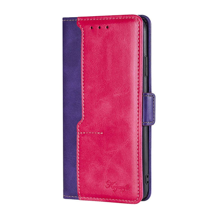 For OnePlus Nord N20 SE 4G Contrast Color Side Buckle Leather Phone Case(Purple+Rose Red)