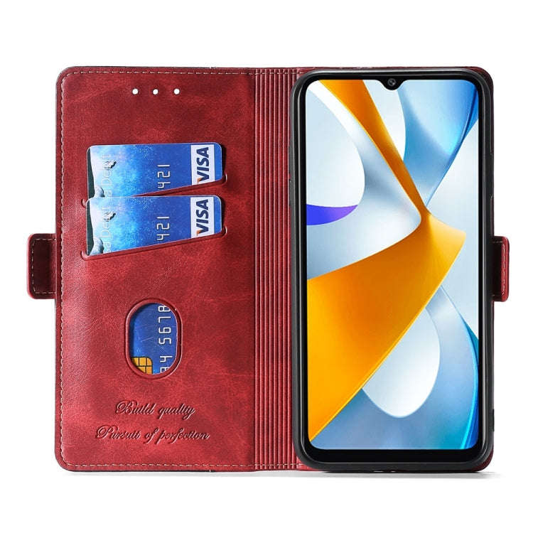 For OnePlus Nord N20 SE 4G Contrast Color Side Buckle Leather Phone Case(Purple+Rose Red)