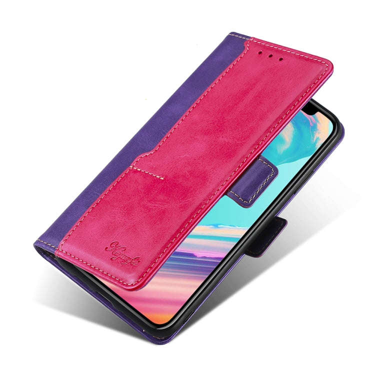 For OnePlus Nord N20 SE 4G Contrast Color Side Buckle Leather Phone Case(Purple+Rose Red)