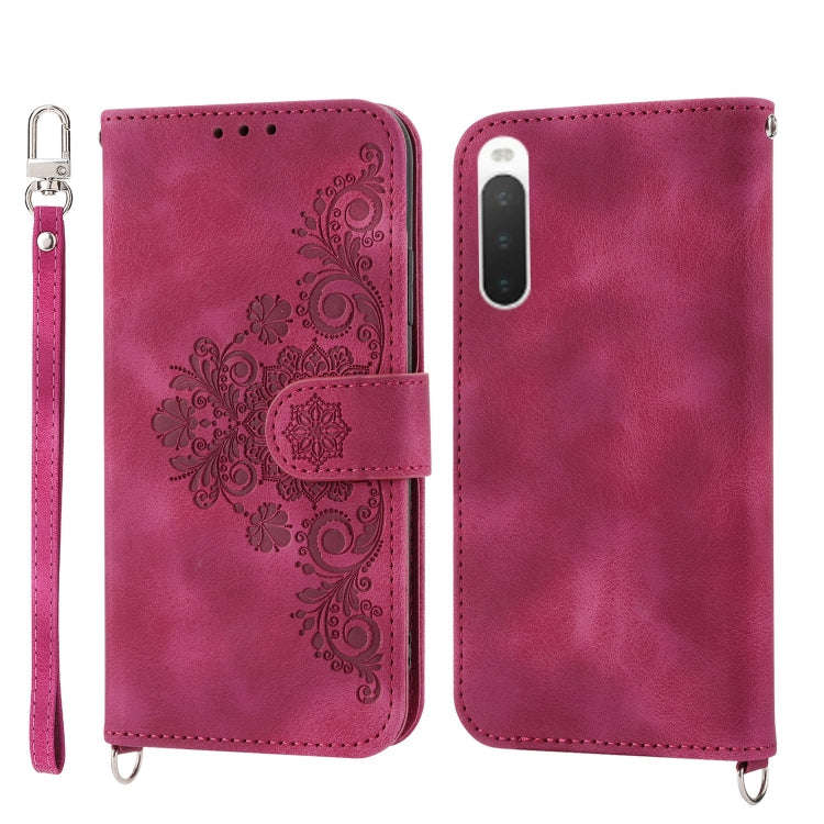 For Sony Xperia 10 IV Skin-feel Flowers Embossed Wallet Leather Phone Case(Wine Red)