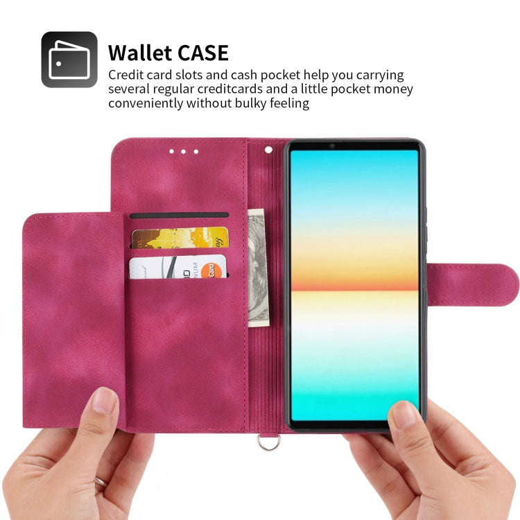 For Sony Xperia 10 IV Skin-feel Flowers Embossed Wallet Leather Phone Case(Wine Red)