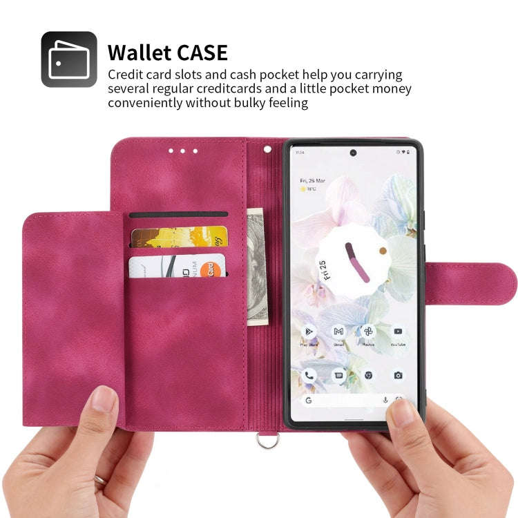 For Google Pixel 6 Skin-feel Flowers Embossed Wallet Leather Phone Case(Wine Red)