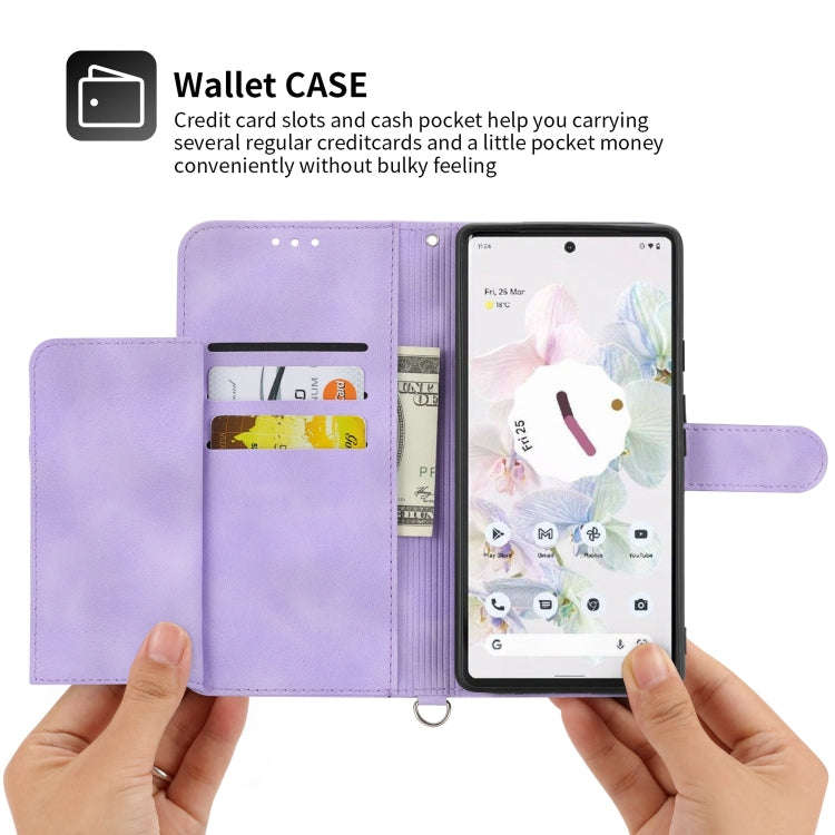 For Google Pixel 6 Pro Skin-feel Flowers Embossed Wallet Leather Phone Case(Purple)