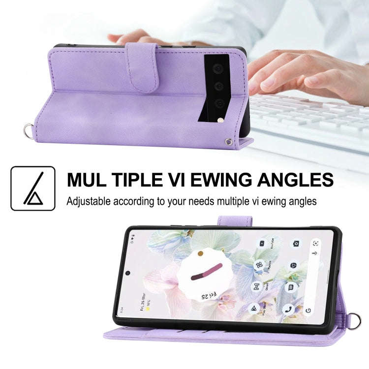 For Google Pixel 6 Pro Skin-feel Flowers Embossed Wallet Leather Phone Case(Purple)