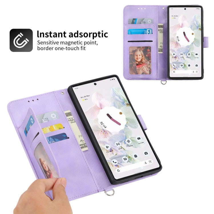 For Google Pixel 6 Pro Skin-feel Flowers Embossed Wallet Leather Phone Case(Purple)