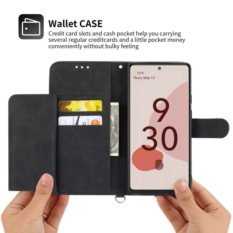 For Google Pixel 6a Skin-feel Flowers Embossed Wallet Leather Phone Case(Black)