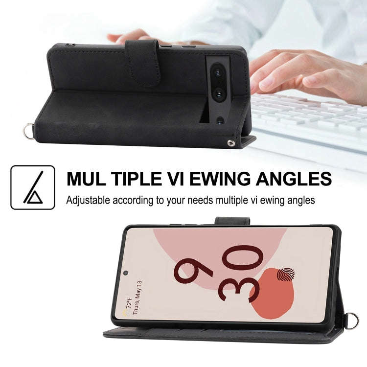 For Google Pixel 6a Skin-feel Flowers Embossed Wallet Leather Phone Case(Black)