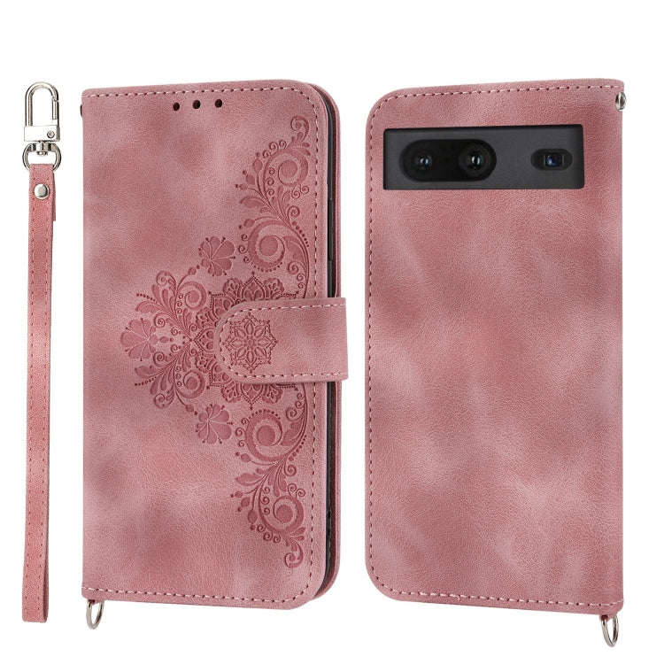For Google Pixel 7 5G Skin-feel Flowers Embossed Wallet Leather Phone Case(Pink)