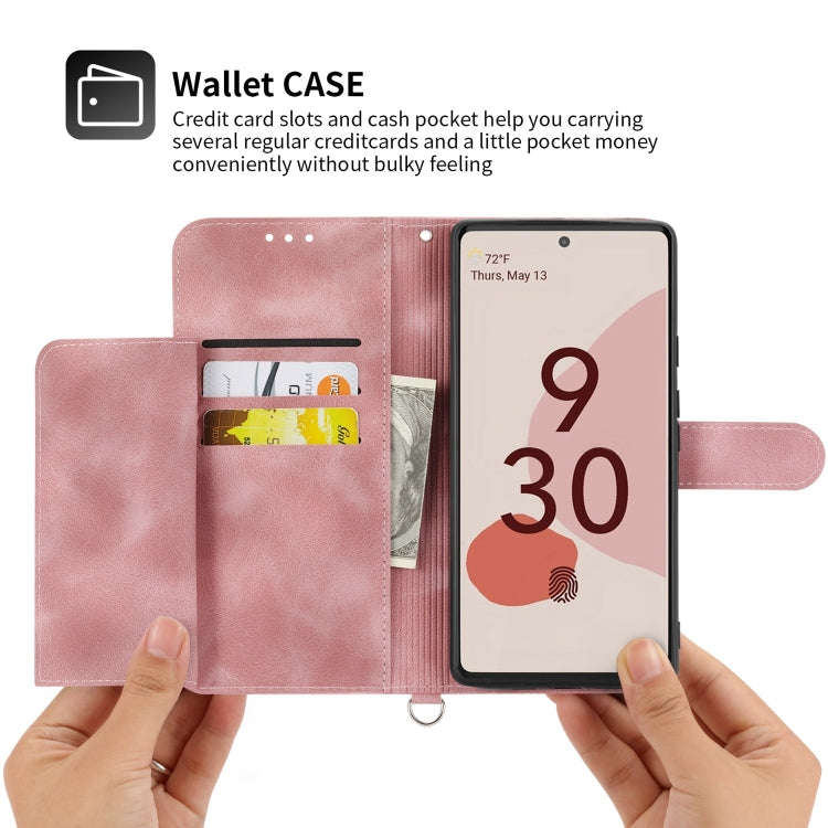 For Google Pixel 7 5G Skin-feel Flowers Embossed Wallet Leather Phone Case(Pink)