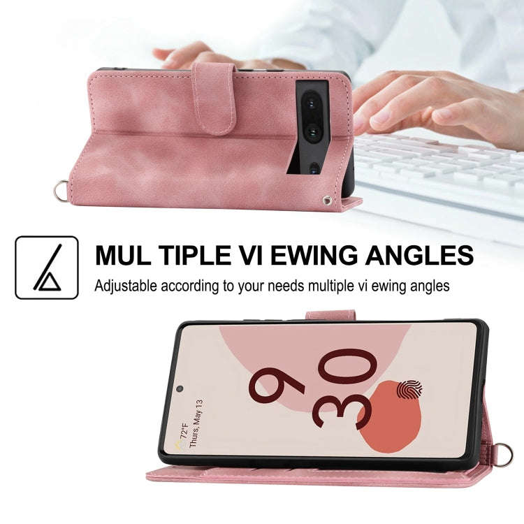 For Google Pixel 7 5G Skin-feel Flowers Embossed Wallet Leather Phone Case(Pink)