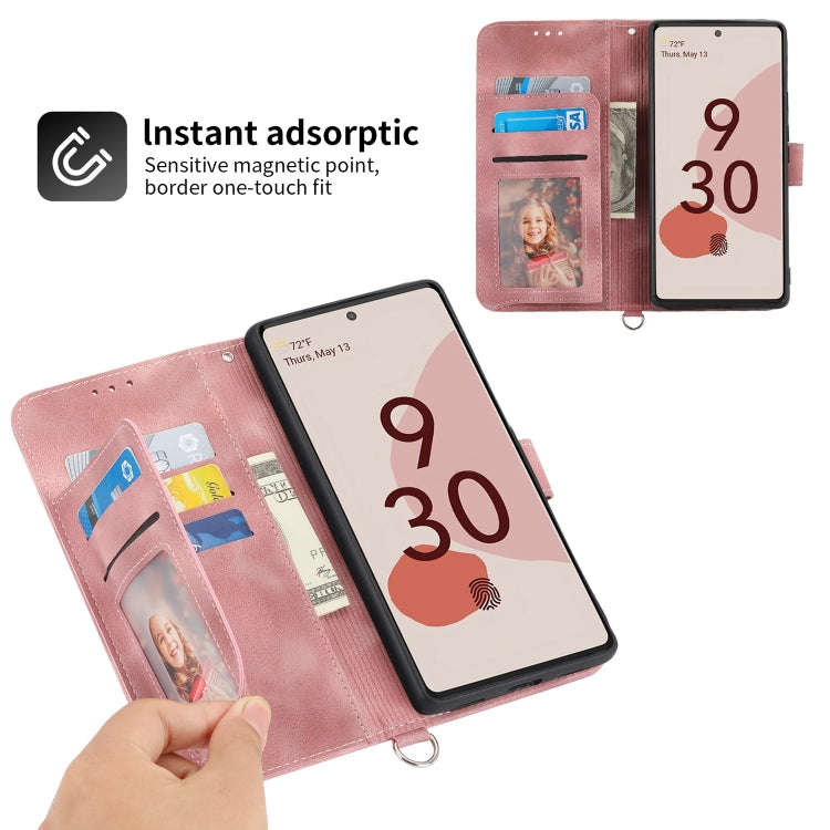 For Google Pixel 7 5G Skin-feel Flowers Embossed Wallet Leather Phone Case(Pink)